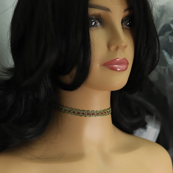 Gold Lace Choker - Adjustable 12.5' - 15' inch Red and Gold Color choker (#1) - Picture 9 of 11